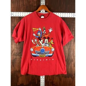 Disney Mickey Goofy Donald‎ Duck Unlimited Graphic Shirt Red Mens Large Vintage